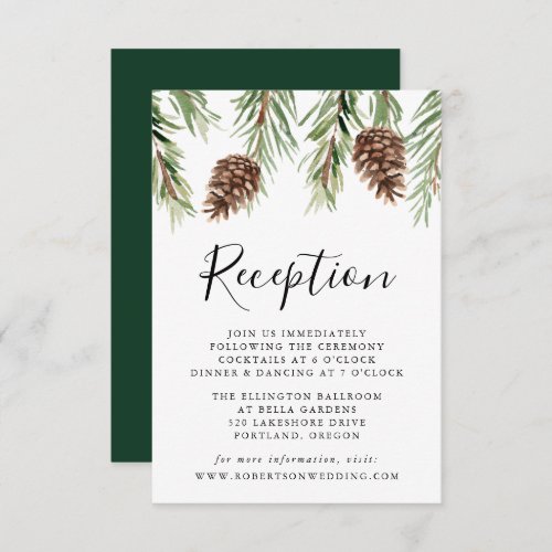 Winter Watercolor Pinecone Wedding Reception Enclosure Card