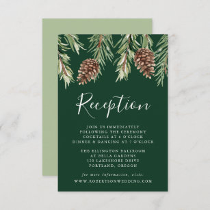 Winter Watercolor Pinecone Wedding Reception Enclosure Card