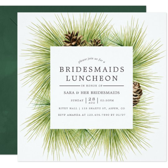 winter watercolor pines bridesmaids luncheon invitation zazzle com