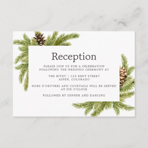 Winter Watercolor Pines Wedding Reception Enclosure Card