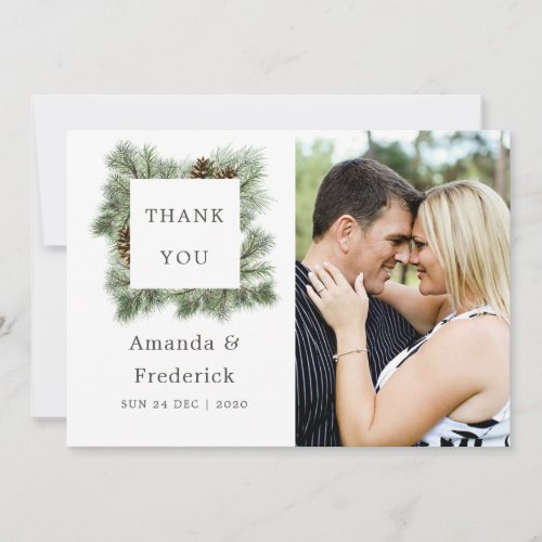 Winter Watercolor Pines Wedding Thank You photo