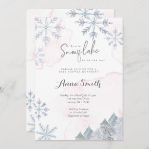 Winter watercolor pink girl baby shower invitation