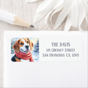 Winter Watercolor Red Scarf Beagle - Label