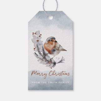 Winter Watercolor Robin Christmas Gift Tag
