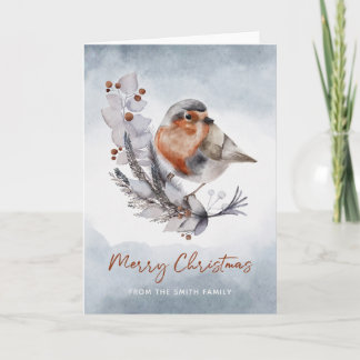 Winter Watercolor Robin Merry Christmas Card