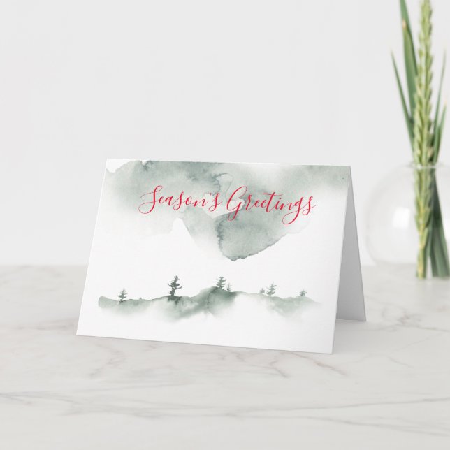 Winter Watercolor Scene Holiday Card (Front)