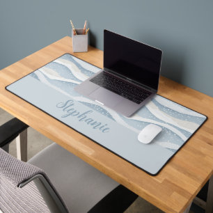 Winter Watercolor Snowfall Wave Personalized Desk Mat