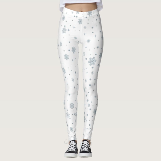 Winter Watercolor Snowflakes Christmas Leggings (Front)