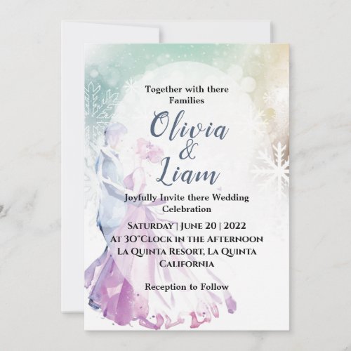 Winter Watercolor Snowflakes  Couple Wedding Invitation