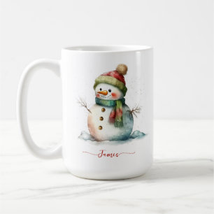 Winter Watercolor Snowman Personalized Christmas Coffee Mug