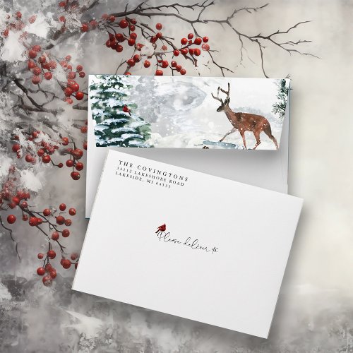 Winter Watercolor Snowy Christmas Scene Envelope