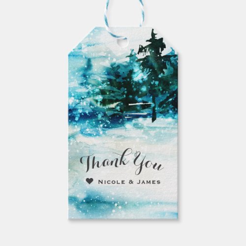 Winter Watercolor Snowy Forest Pine Trees Wedding Gift Tags