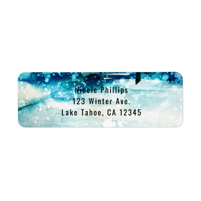 Winter Watercolor Snowy Forest Pine Trees Wedding Label (Front)