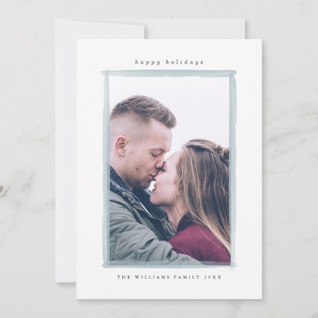 Winter Watercolor Stroke Christmas Photo Cards (Front)