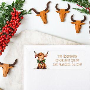 Winter Watercolor Texas Longhorn Calf Garland Label