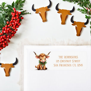 Winter Watercolor Texas Longhorn Calf Garland Label