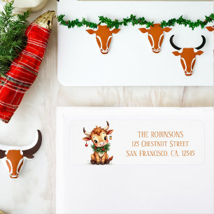 Winter Watercolor Texas Longhorn Calf Garland Label