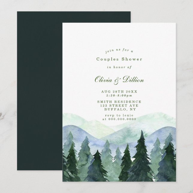 Winter Watercolor Trees Couples Shower Invites (Front/Back)