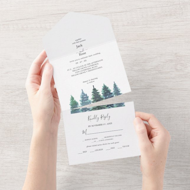 Winter Watercolor Wedding All In One Invitation (Tearaway)
