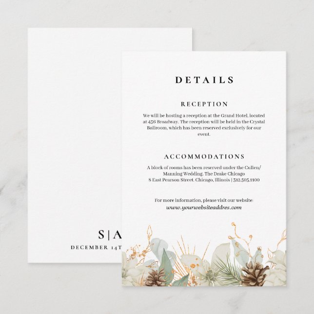 Winter watercolor wedding information  enclosure card (Front/Back)