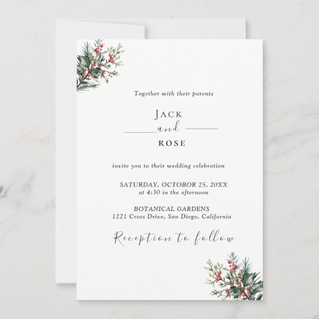 Winter Watercolor Wedding Invitation (Front)