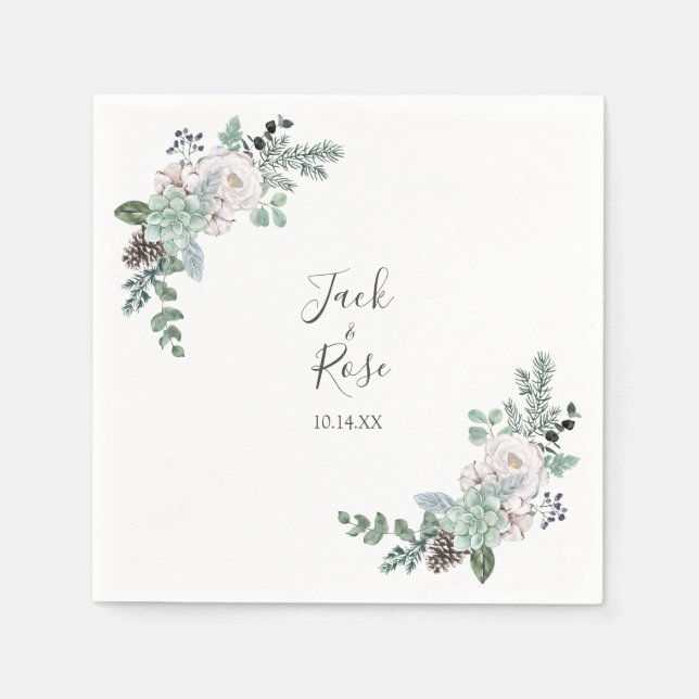 Winter Watercolor Wedding Napkins (Front)