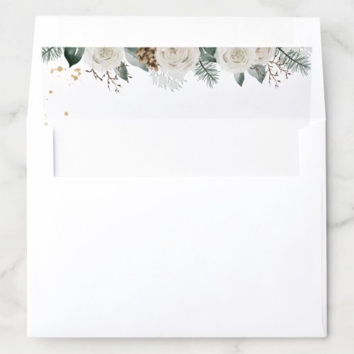 Winter Watercolor White Flowers  Gold Dust Envelope Liner