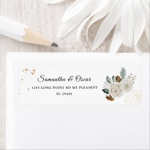 Winter Watercolor White Flowers  Gold Dust Label
