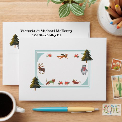 Winter Watercolor Woodland Animals  Envelope