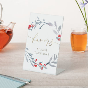 winter watercolor wreath favors pedestal sign