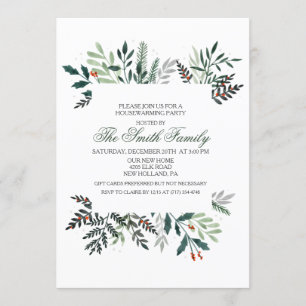 Winter Watercolor Wreath Housewarming Invitation