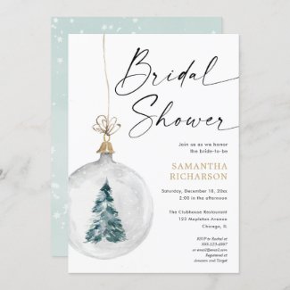 Winter watercolors Christmas bridal shower Invitation