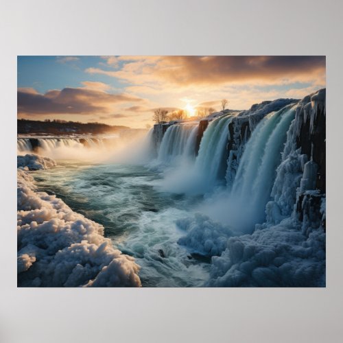 Winter waterfall frozen landscape poster
