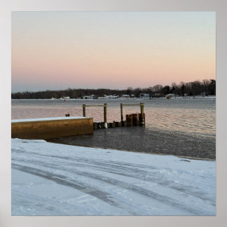 Winter Waterscape Sunset Poster