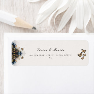 Winter Waves With Golden Wings Wedding Address Label