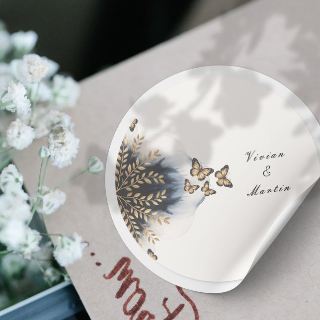 Winter Waves With Golden Wings Wedding Classic Round Sticker (Creator Uploaded)