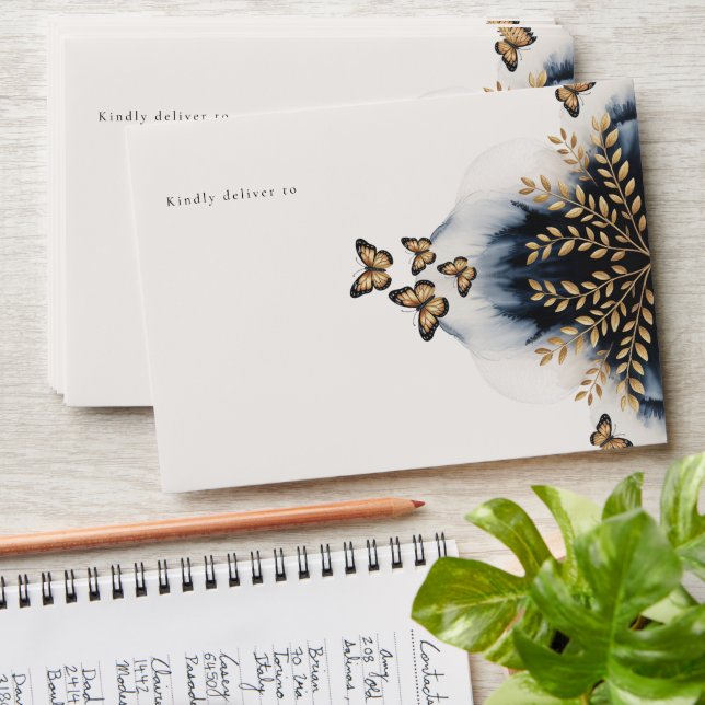 Winter Waves With Golden Wings Wedding Envelope (Stacked)