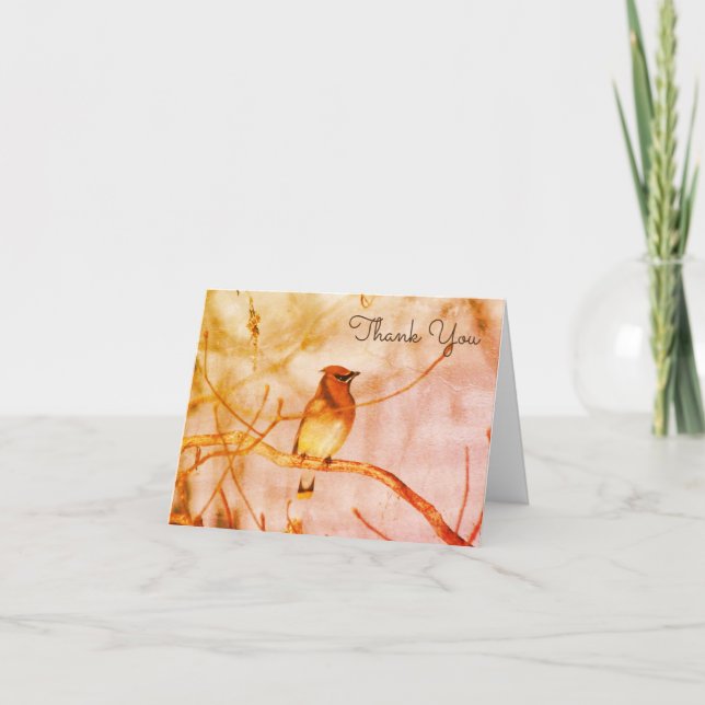 Winter Waxwing Wildlife Nature Art Thank You Card (Front)