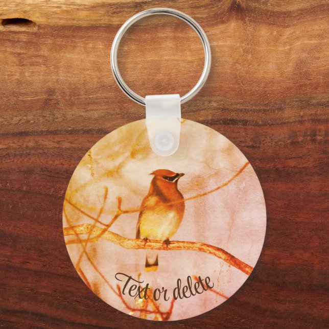 Winter Waxwing Wildlife Vintage Personalized Keychain (Front)