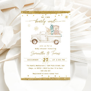 Winter We can Bearly Wait Modern Gold Baby Shower Invitation