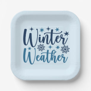 Winter Weather - Snowy Holiday Typography Paper Plates