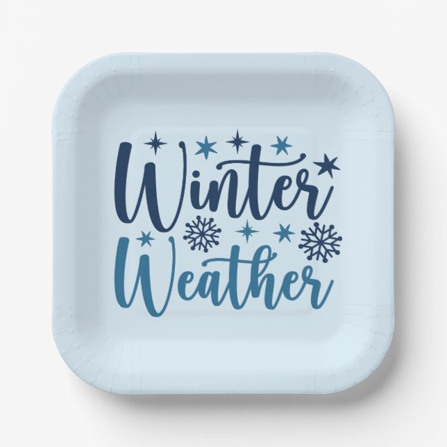 Winter Weather - Snowy Holiday Typography Paper Plates (Front)