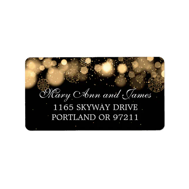 Winter Wedding Address Gold Lights Label | Zazzle