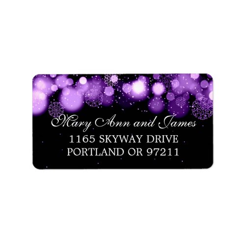 Winter Wedding Address Purple Lights Label