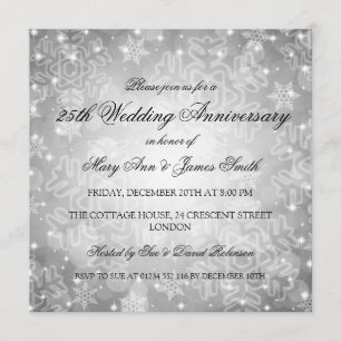 Winter Wedding Anniversary Festive Bokeh Silver Invitation