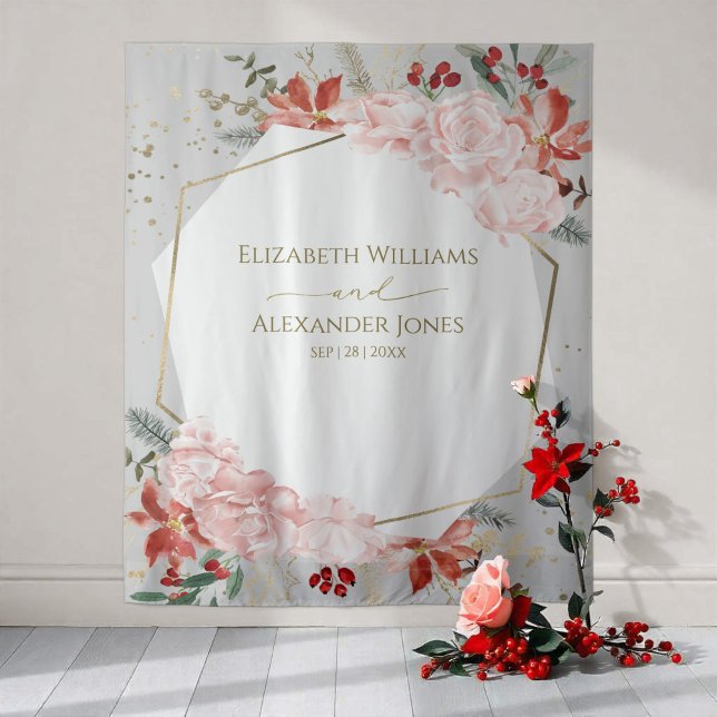 Winter Wedding Backdrop Gilded Watercolor Floral (Creator Uploaded)