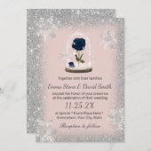 Winter Wedding Beauty Blue Rose Dome Blush Pink Invitation (Front/Back)