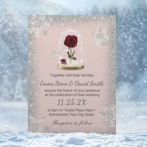 Winter Wedding Beauty Rose Dome Blush Pink Invitation