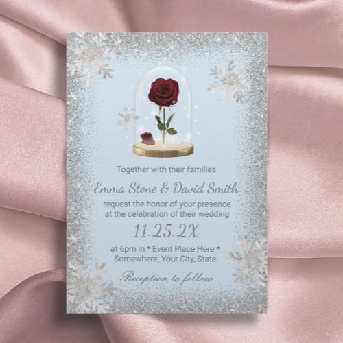 Winter Wedding Beauty Rose Dome Snowflakes Invitation