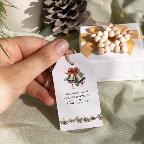 Winter Wedding Bells and Holly Favor Gift Tags